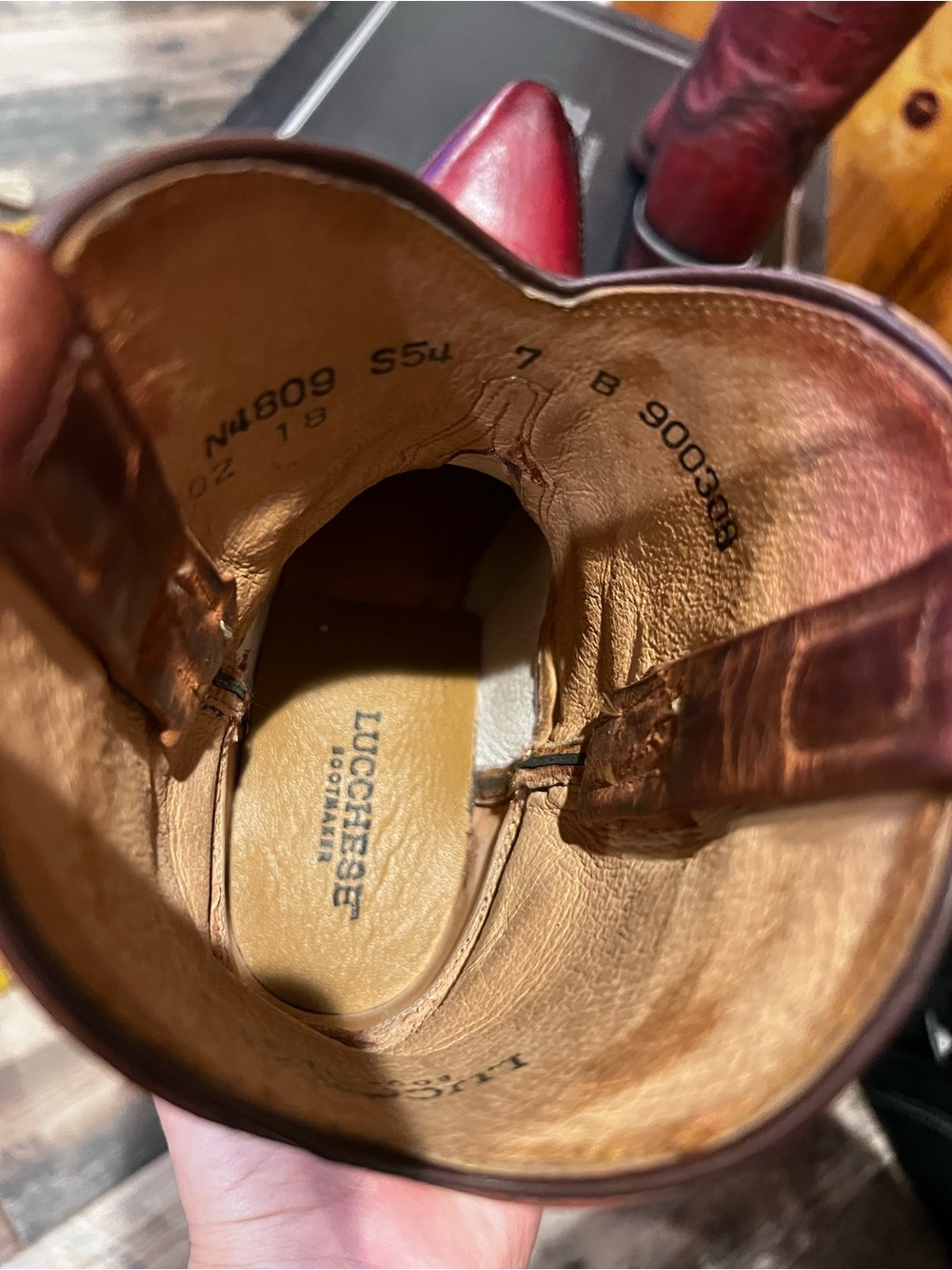 Lucchese Burgundy Leather Cowboy Boots - Picture 6 of 7